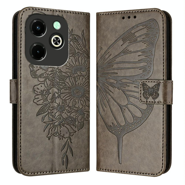 For Infinix Hot 40i Embossed Butterfly Leather Phone Case(Grey)