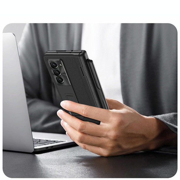 For Samsung Galaxy Z Fold6 Integrated Folding Hinge Leather Phone Case with Pen(Black)