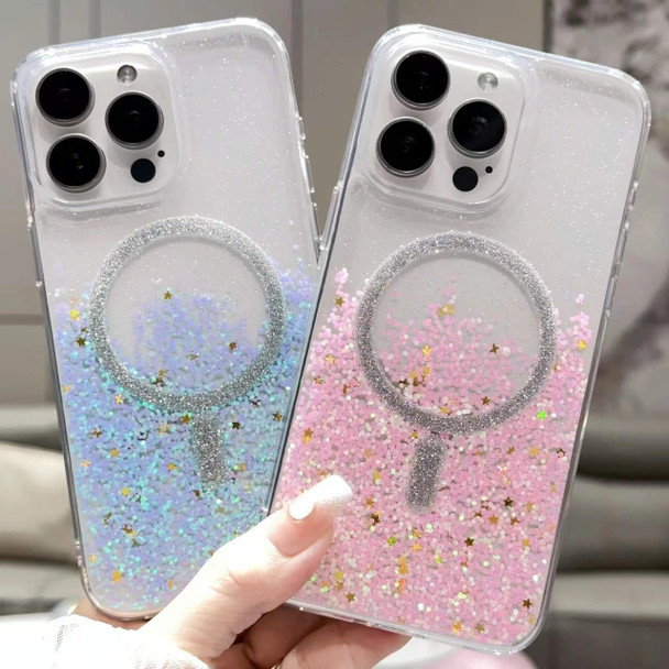 For iPhone  12 Pro Gradient Glitter MagSafe PC Hybrid TPU Phone Case(Gradient Blue)