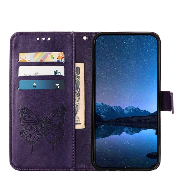 For vivo Y17s 4G Global / Y28 5G India Embossed Butterfly Leather Phone Case(Dark Purple)