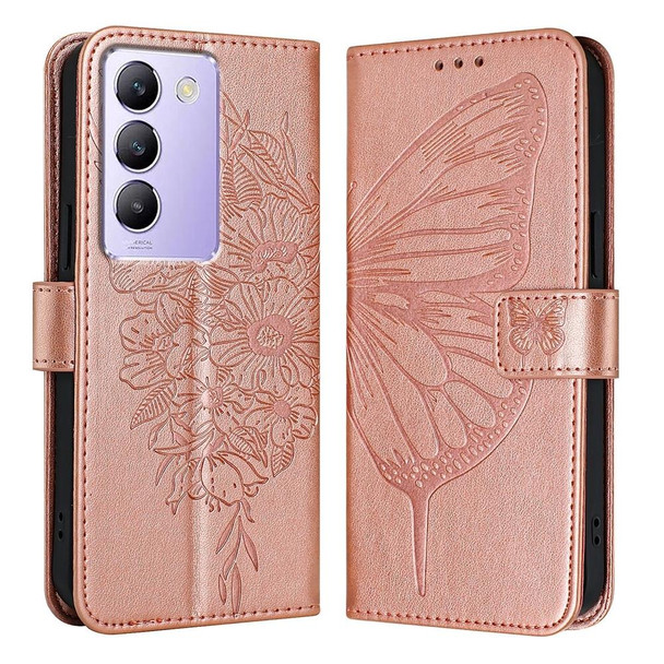 For vivo Y100 5G IDN / Y200e 5G Global Embossed Butterfly Leather Phone Case(Rose Gold)