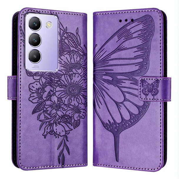 For vivo Y100 5G IDN / Y200e 5G Global Embossed Butterfly Leather Phone Case(Light Purple)