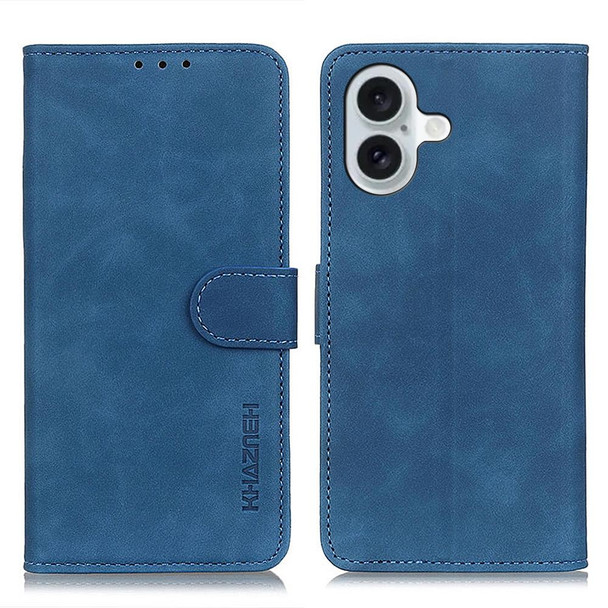 For iPhone 16 Plus KHAZNEH Retro Texture Leather Phone Case(Blue)