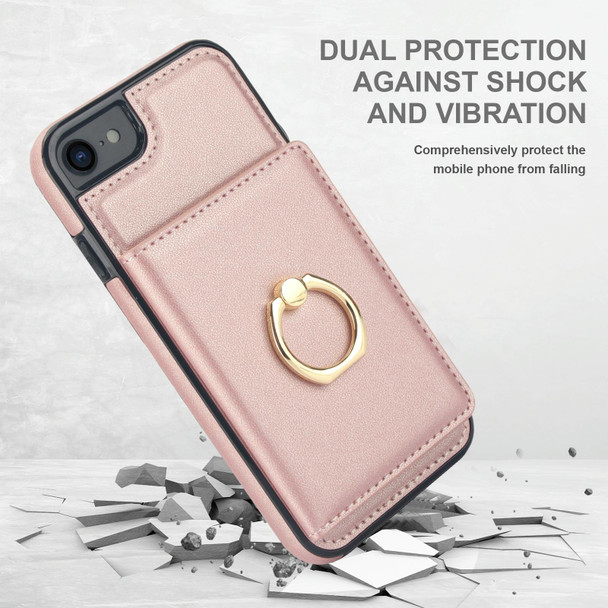 For iPhone SE 2022/SE 2020/6/7/8 RFID Anti-theft Card Ring Holder Phone Case(Rose Gold)