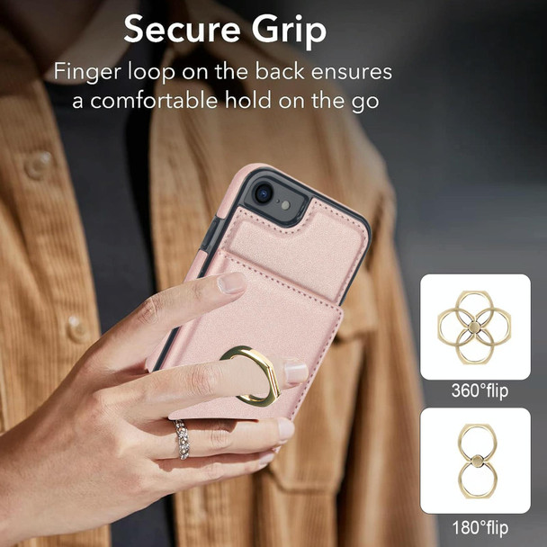 For iPhone SE 2022/SE 2020/6/7/8 RFID Anti-theft Card Ring Holder Phone Case(Rose Gold)