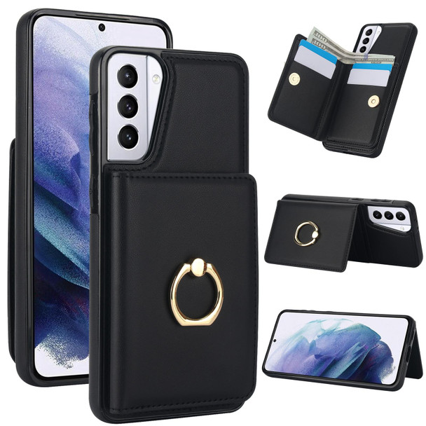 For Samsung Galaxy S21 FE 5G RFID Anti-theft Card Ring Holder Phone Case(Black)