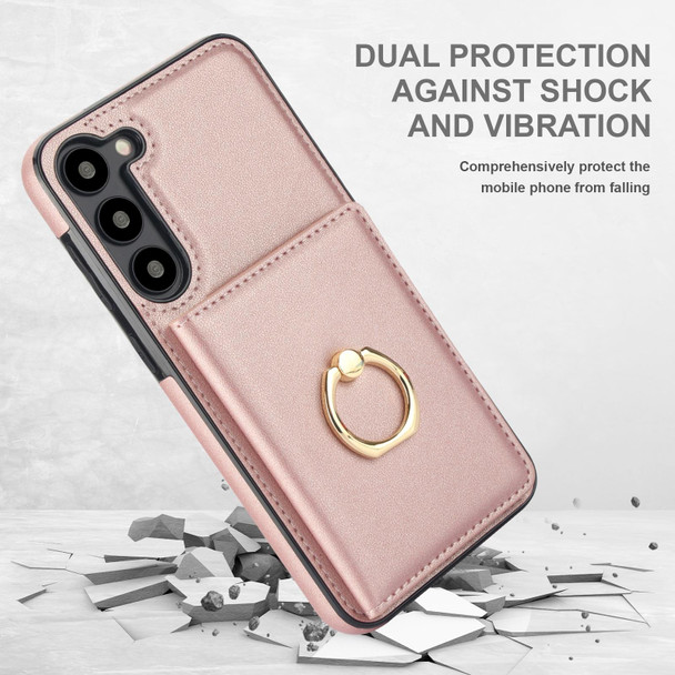 For Samsung Galaxy S22+ 5G RFID Anti-theft Card Ring Holder Phone Case(Rose Gold)