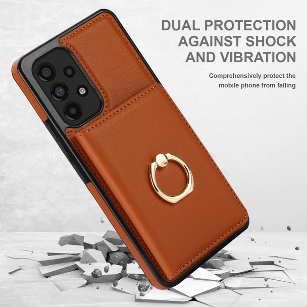 For Samsung Galaxy A73 4G/5G RFID Anti-theft Card Ring Holder Phone Case(Brown)