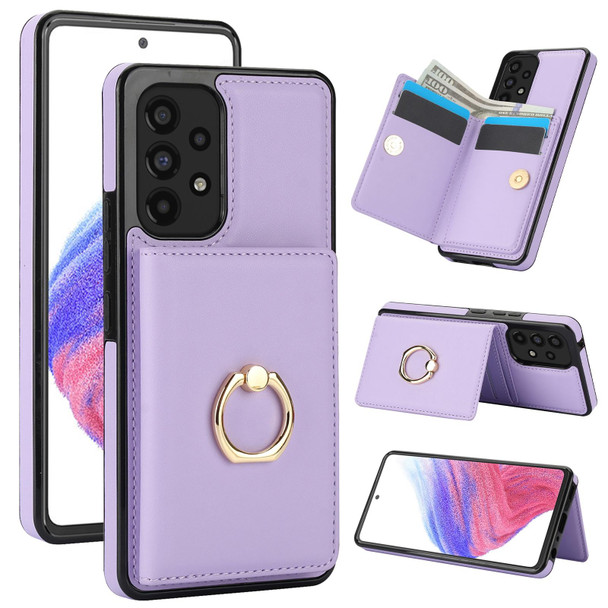 For Samsung Galaxy A73 4G/5G RFID Anti-theft Card Ring Holder Phone Case(Purple)