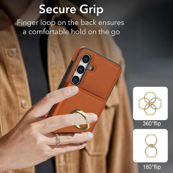 For Samsung Galaxy A15 4G/5G RFID Anti-theft Card Ring Holder Phone Case(Brown)
