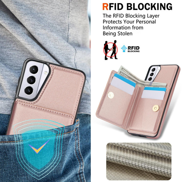 For Samsung Galaxy S21 FE 5G RFID Anti-theft Card Ring Holder Phone Case(Rose Gold)