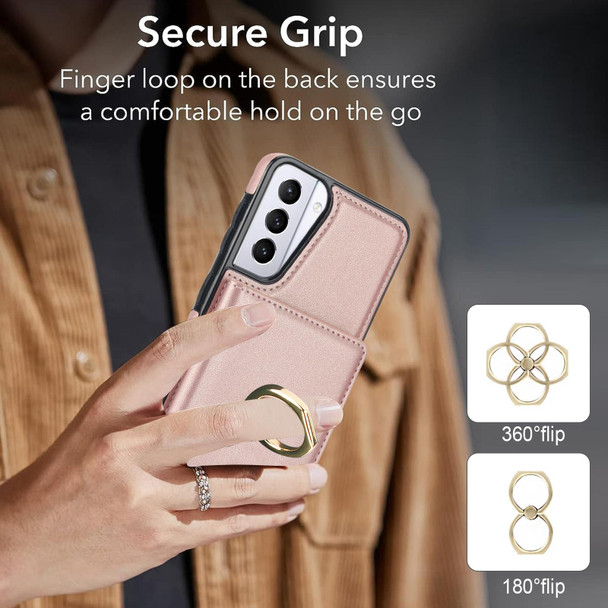 For Samsung Galaxy S21 FE 5G RFID Anti-theft Card Ring Holder Phone Case(Rose Gold)