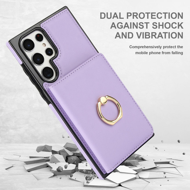 For Samsung Galaxy S22 Ultra 5G RFID Anti-theft Card Ring Holder Phone Case(Purple)