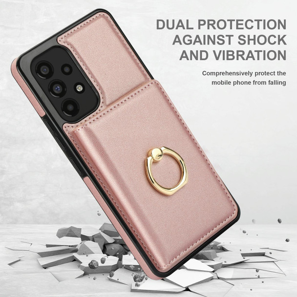 For Samsung Galaxy A73 4G/5G RFID Anti-theft Card Ring Holder Phone Case(Rose Gold)