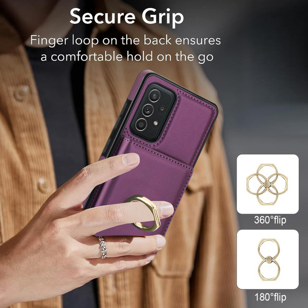 For Samsung Galaxy A52 4G/5G RFID Anti-theft Card Ring Holder Phone Case(Dark Purple)