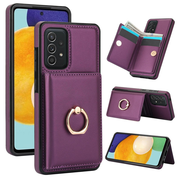 For Samsung Galaxy A52 4G/5G RFID Anti-theft Card Ring Holder Phone Case(Dark Purple)