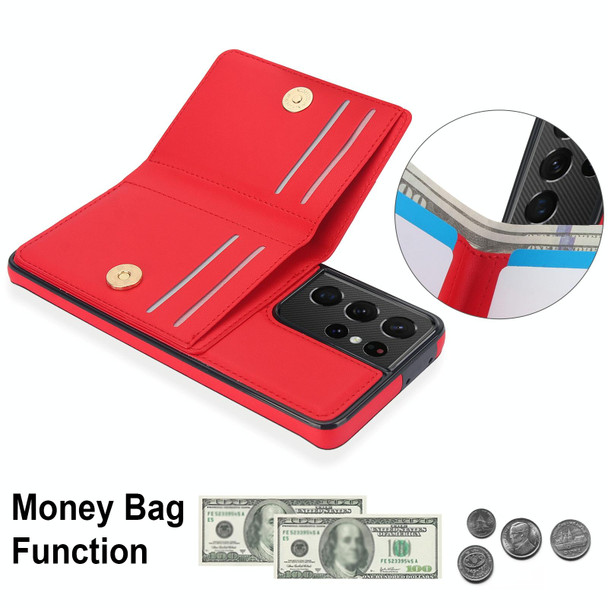 For Samsung Galaxy S21 Ultra 5G RFID Anti-theft Card Ring Holder Phone Case(Red)