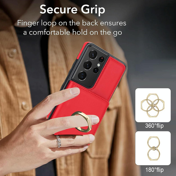 For Samsung Galaxy S21 Ultra 5G RFID Anti-theft Card Ring Holder Phone Case(Red)