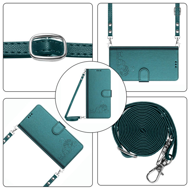 For OPPO A1 Pro 5G / Reno8 T 5G Global Cat Rat Embossed Pattern RFID Leather Phone Case with Lanyard(Peacock Green)