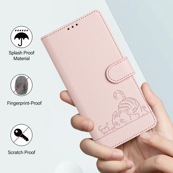 For iPhone 8 Plus / 7 Plus Cat Rat Embossed Pattern RFID Leather Phone Case with Lanyard(Pink)