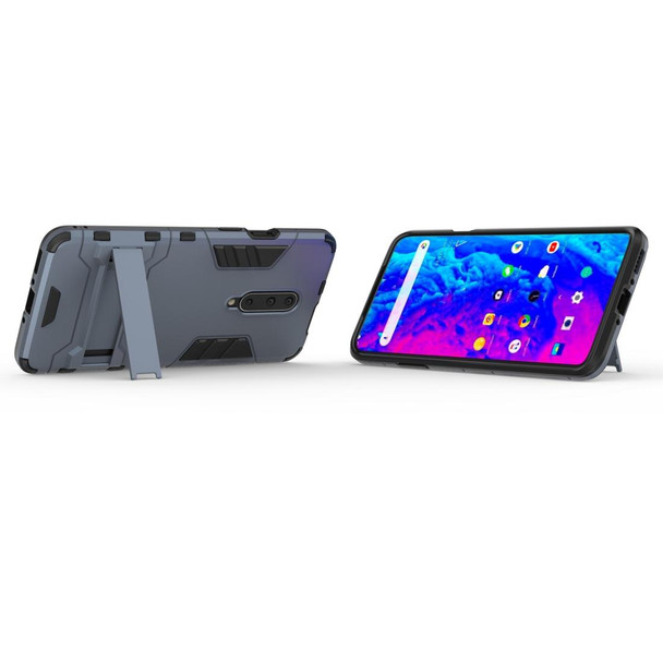 Shockproof PC + TPU Case for OnePlus 7 Pro, with Holder(Navy Blue)