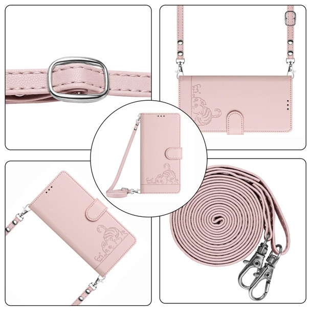 For Infinix Hot 30 Play NFC Cat Rat Embossed Pattern RFID Leather Phone Case with Lanyard(Pink)