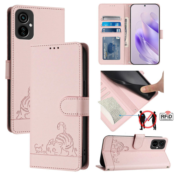 For Tecno Camon 19 NEO Cat Rat Embossed Pattern RFID Leather Phone Case with Lanyard(Pink)