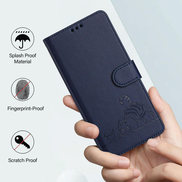 For Xiaomi Redmi Note 12 4G Global Cat Rat Embossed Pattern RFID Leather Phone Case with Lanyard(Blue)