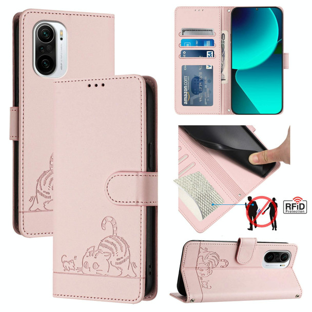 For Xiaomi Mi 11X / 11X Pro Cat Rat Embossed Pattern RFID Leather Phone Case with Lanyard(Pink)