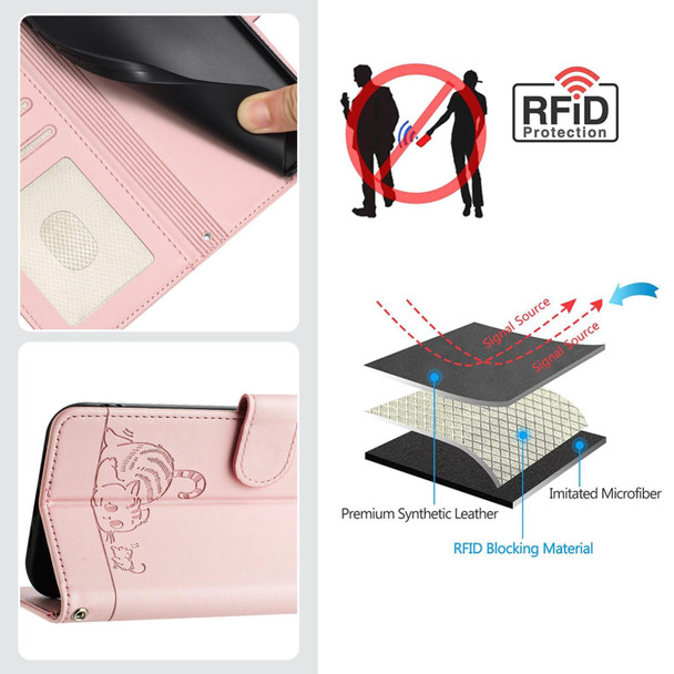 For Motorola Moto G 5G 2023 Cat Rat Embossed Pattern RFID Leather Phone Case with Lanyard(Pink)