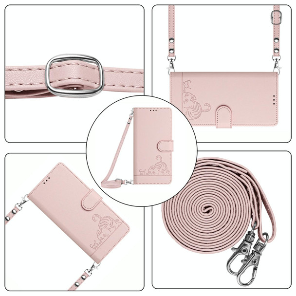 For Motorola Edge 2023 North US Version Cat Rat Embossed Pattern RFID Leather Phone Case with Lanyard(Pink)