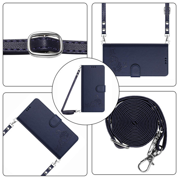For Motorola Edge 40 Pro 5G Cat Rat Embossed Pattern RFID Leather Phone Case with Lanyard(Blue)