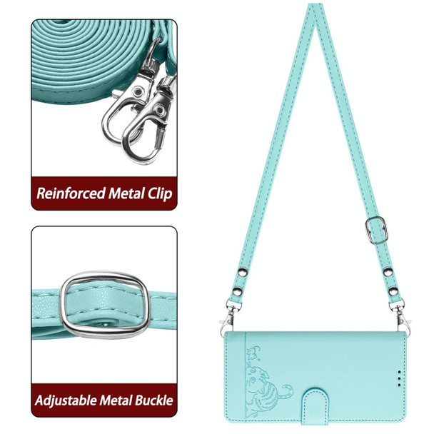 For Motorola Edge 30 Cat Rat Embossed Pattern RFID Leather Phone Case with Lanyard(Mint Green)