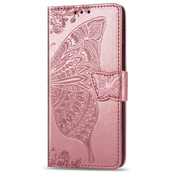 Butterfly Love Flowers Embossing Horizontal Flip Leatherette Case - One Plus 7  with Holder & Card Slots & Wallet & Lanyard(Rose gold)