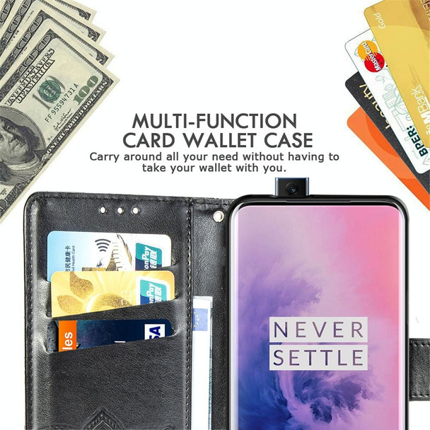 Butterfly Love Flowers Embossing Horizontal Flip Leatherette Case for OnePlus 7 Pro, with Holder & Card Slots & Wallet & Lanyard(Dark purple)