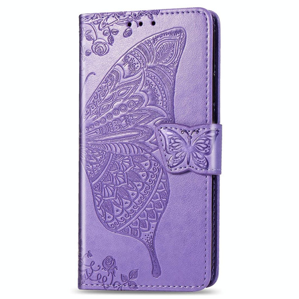 Butterfly Love Flowers Embossing Horizontal Flip Leatherette Case for OnePlus 7 Pro, with Holder & Card Slots & Wallet & Lanyard(Light purple)