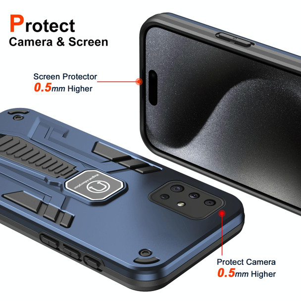 For Samsung Galaxy A51 4G Shockproof Holder Phone Case(Blue)