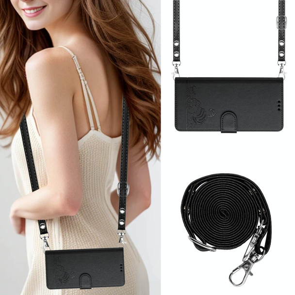 For Samsung Galaxy S22+ 5G Cat Rat Embossed Pattern RFID Leather Phone Case with Lanyard(Black)