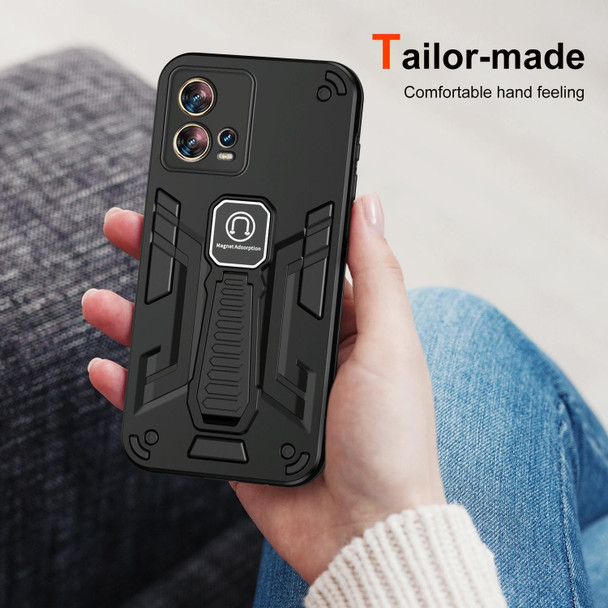 For Motorola Edge 30 Fusion Shockproof Holder Phone Case(Black)