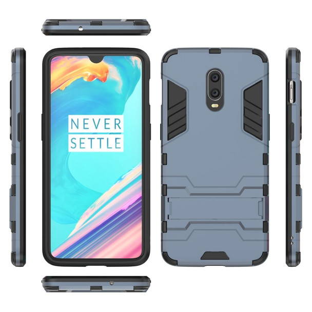 Shockproof PC + TPU Case with Holder for OnePlus 7 / 6T(Navy Blue)