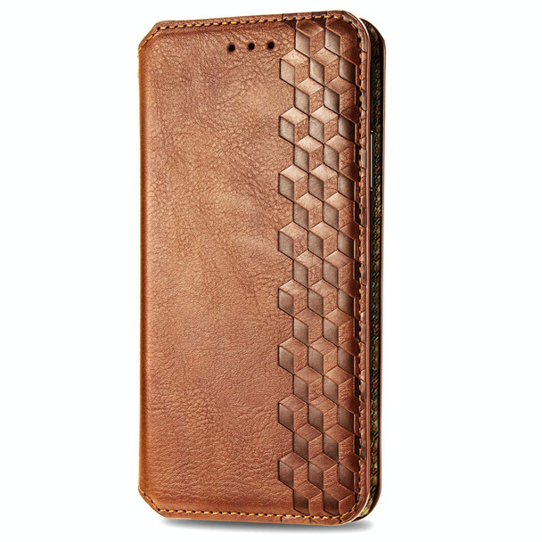 For Realme 12 Cubic Grid Pressed Magnetic Leather Phone Case(Brown)