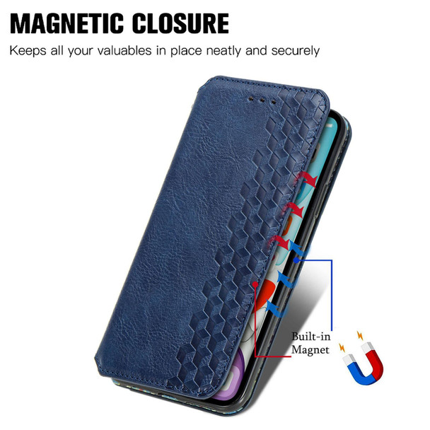 For  Realme 12+ Cubic Grid Pressed Magnetic Leather Phone Case(Blue)