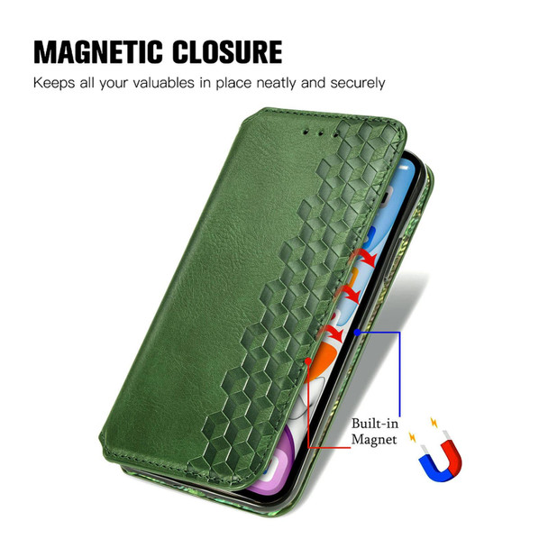 For Realme 12 Cubic Grid Pressed Magnetic Leather Phone Case(Green)