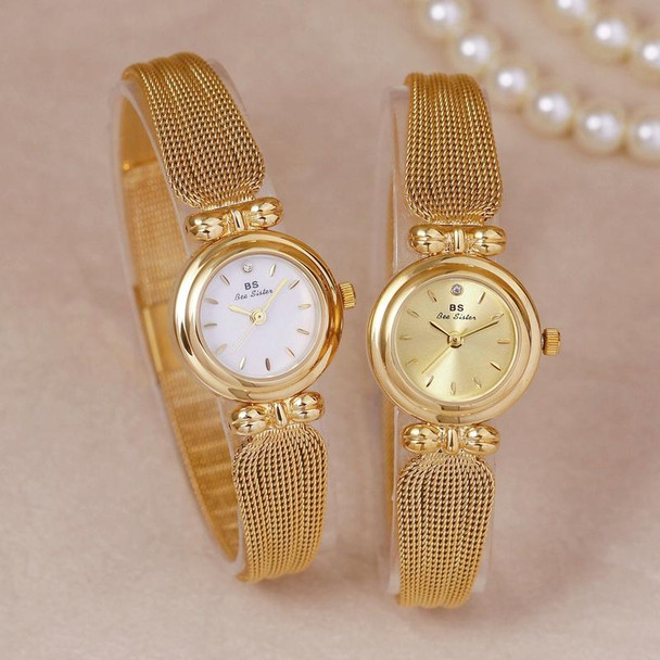 BS Bee Sister 22mm Retro Female Wrist Watch with Stainless Steel Mesh Butterfly Design Strap(Golden White)
