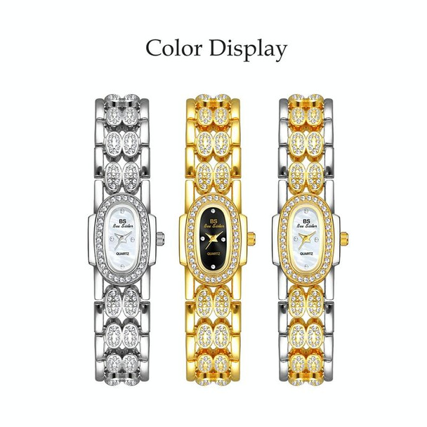 BS Bee Sister Stainless Steel Ladies Bracelet Watch Diamond Wristwatch(Golden Black)