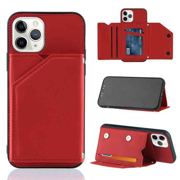 Skin Feel PU + TPU + PC Back Cover Shockproof Case with Card Slots & Holder & Photo Frame - iPhone 11 Pro Max(Red)