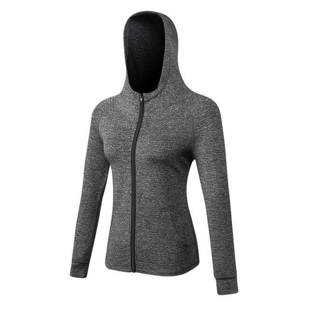 Autumn And Winter Zipper Long-sleeved Hooded Sports Jacket - Ladies (Color:Hemp Gray Size:XL)