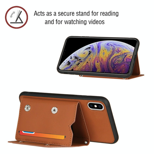 Skin Feel PU + TPU + PC Back Cover Shockproof Case with Card Slots & Holder & Photo Frame - iPhone XS Max(Brown)