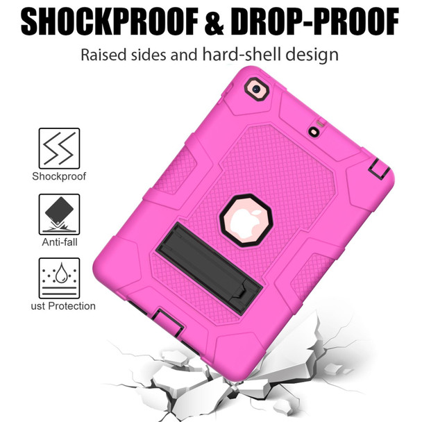 Contrast Color Robot Shockproof Silicone + PC Protective Case with Holder - iPad 9.7 (2018 / 2017)(Rose Red Black)