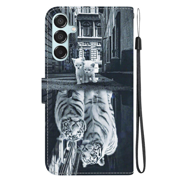 For Samsung Galaxy M15/F15 Crystal Texture Colored Drawing Leather Phone Case(Cat Tiger Reflection)